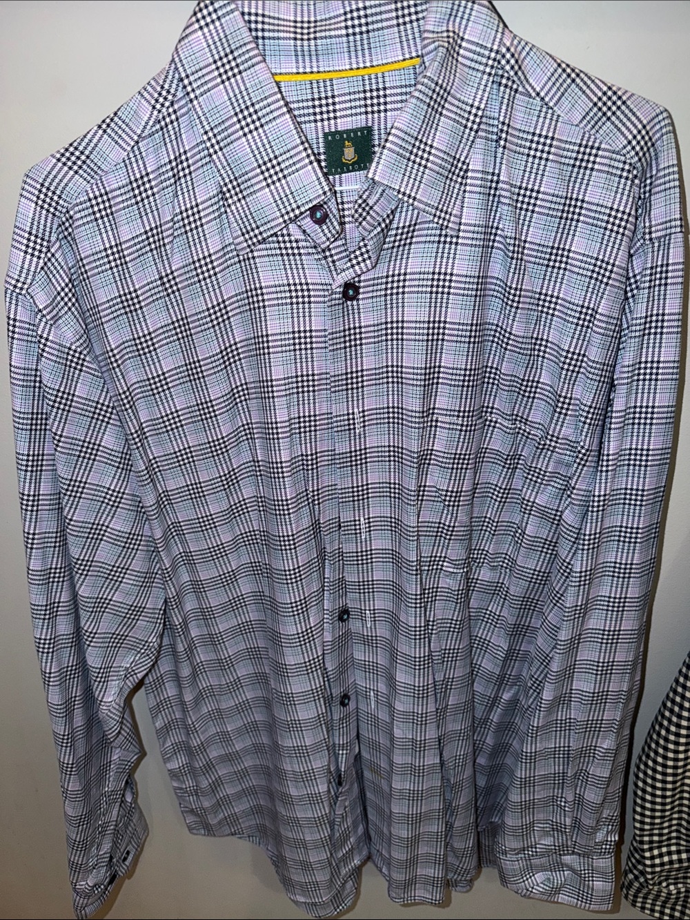 Robert Talbott Lavender and Black Plaid Dress Shirt